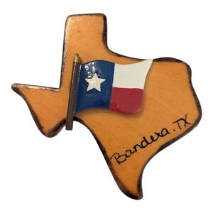 VTG Handmade Wooden Bandera, Texas Lonestar Flag Refrigerator Fridge Magnet 4"